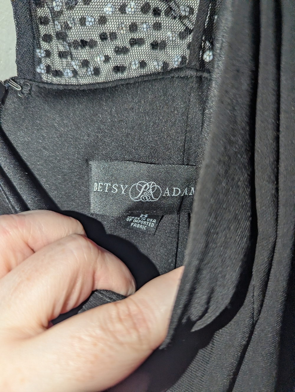 8 Betsy & Adam Black Embellished Mesh Top Dress - Picture 4 of 7